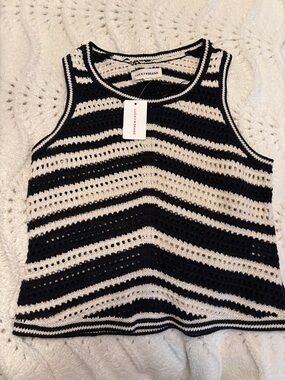 Lucky Brand Black and White Striped Crochet Tank